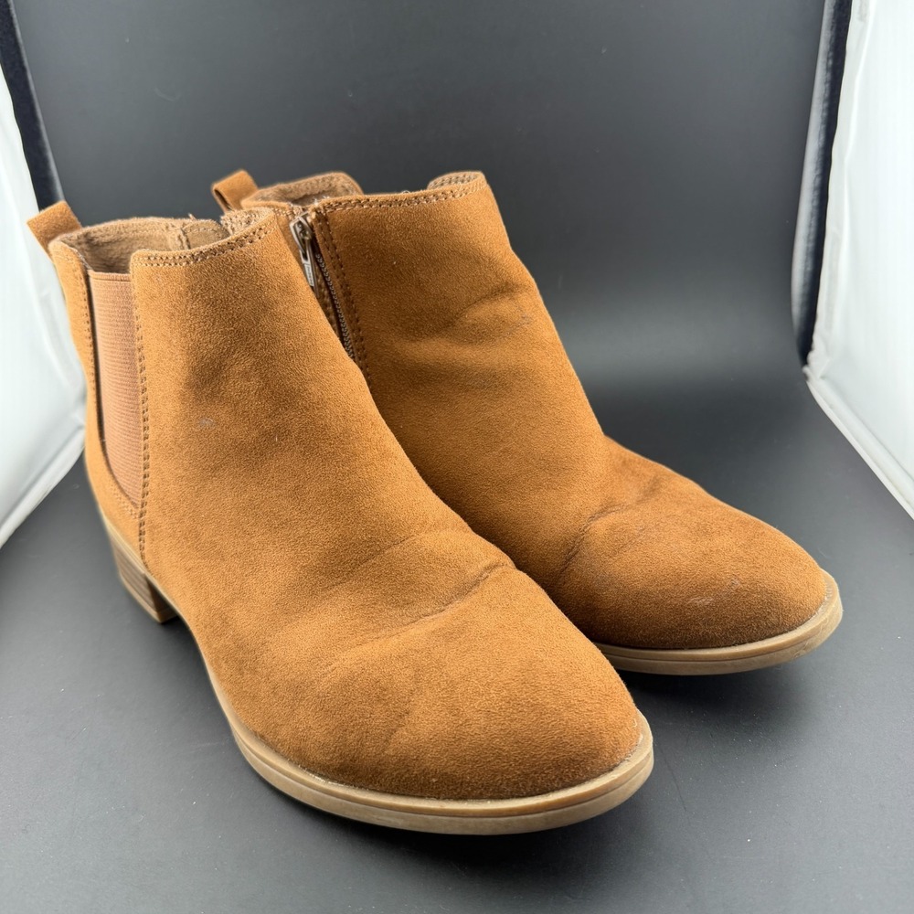 So Averyy Womens Size 6 M Boots Cognac Textile Round Toe Side Zip Ankle Bootie